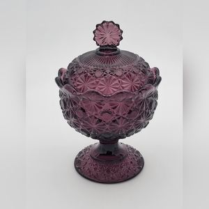 LE Smith Daisy and Button Amethyst Lidded Candy Dish. MCM